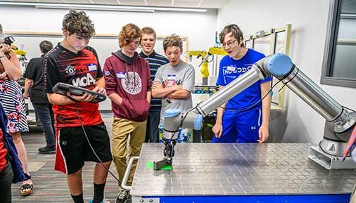 Students in robotics lab